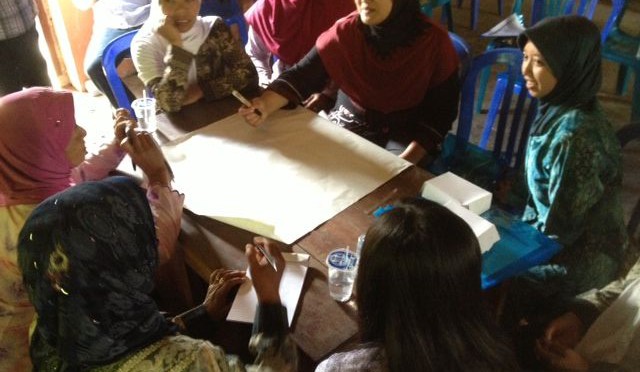 メラピー山麓の六村でコミュニティ防災のグループ討議